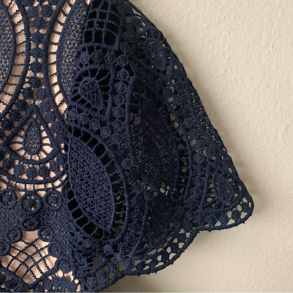 Eliza J Scalloped Lace Navy Sheath Dress Size:10 NWOT Gold Zipper On Back. - Picture 5 of 10